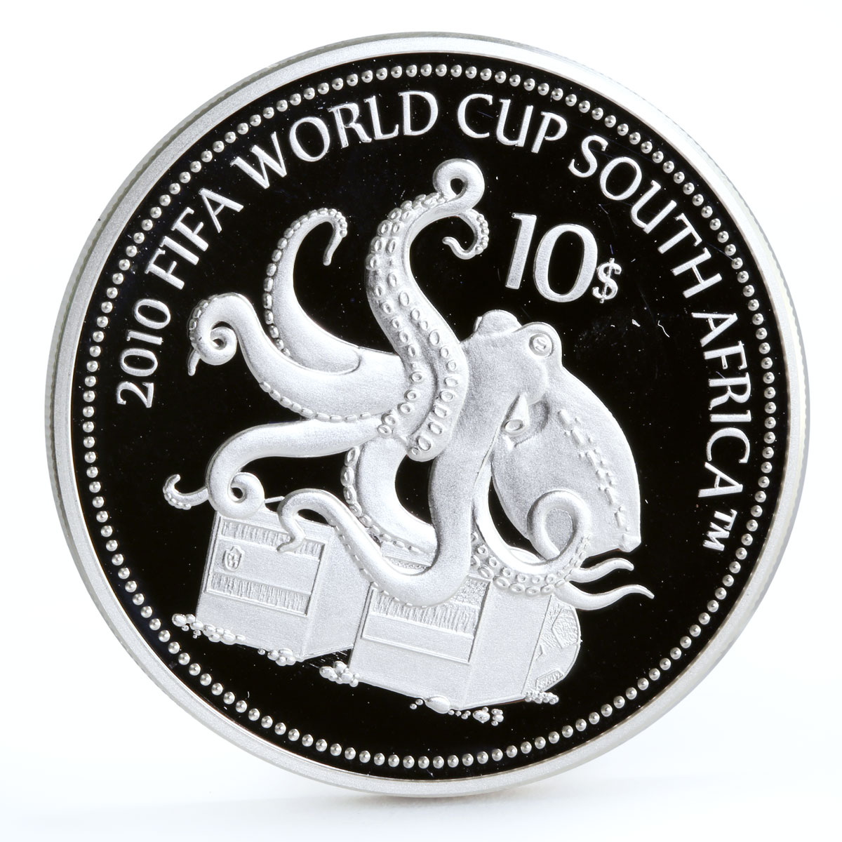 Nauru 10 dollars Football World Cup in South Africa Octopus silver coin 2010