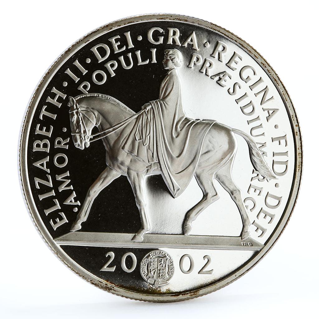 Britain 5 pounds Royal Golden Jubilee Queen on Horseback proof silver coin 2002