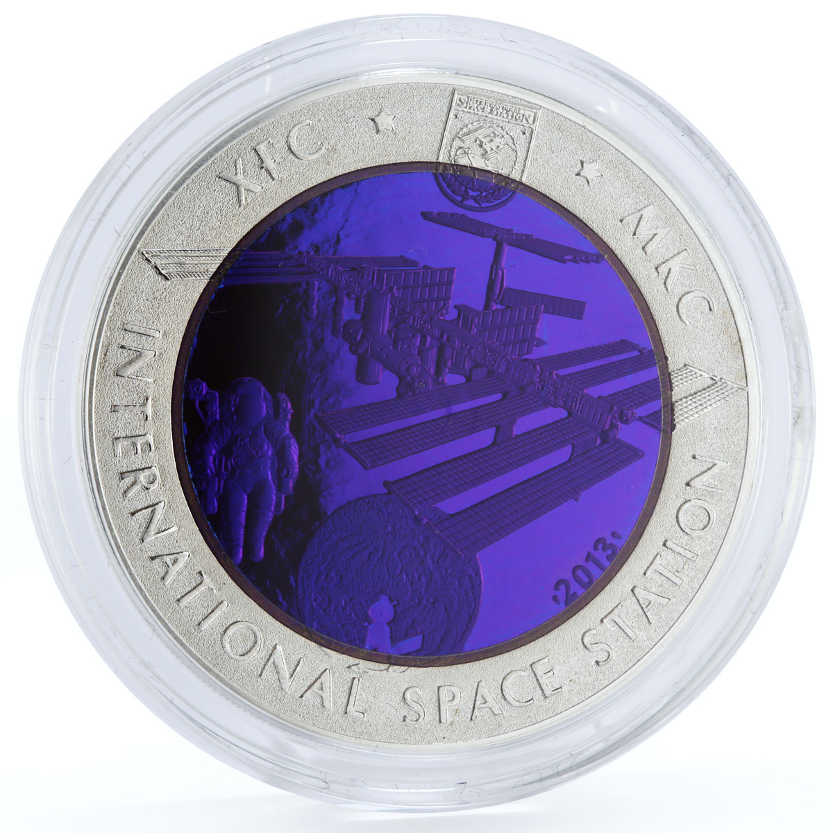 Kazakhstan 500 tenge International Space Station proof bimetal AgTa coin 2013