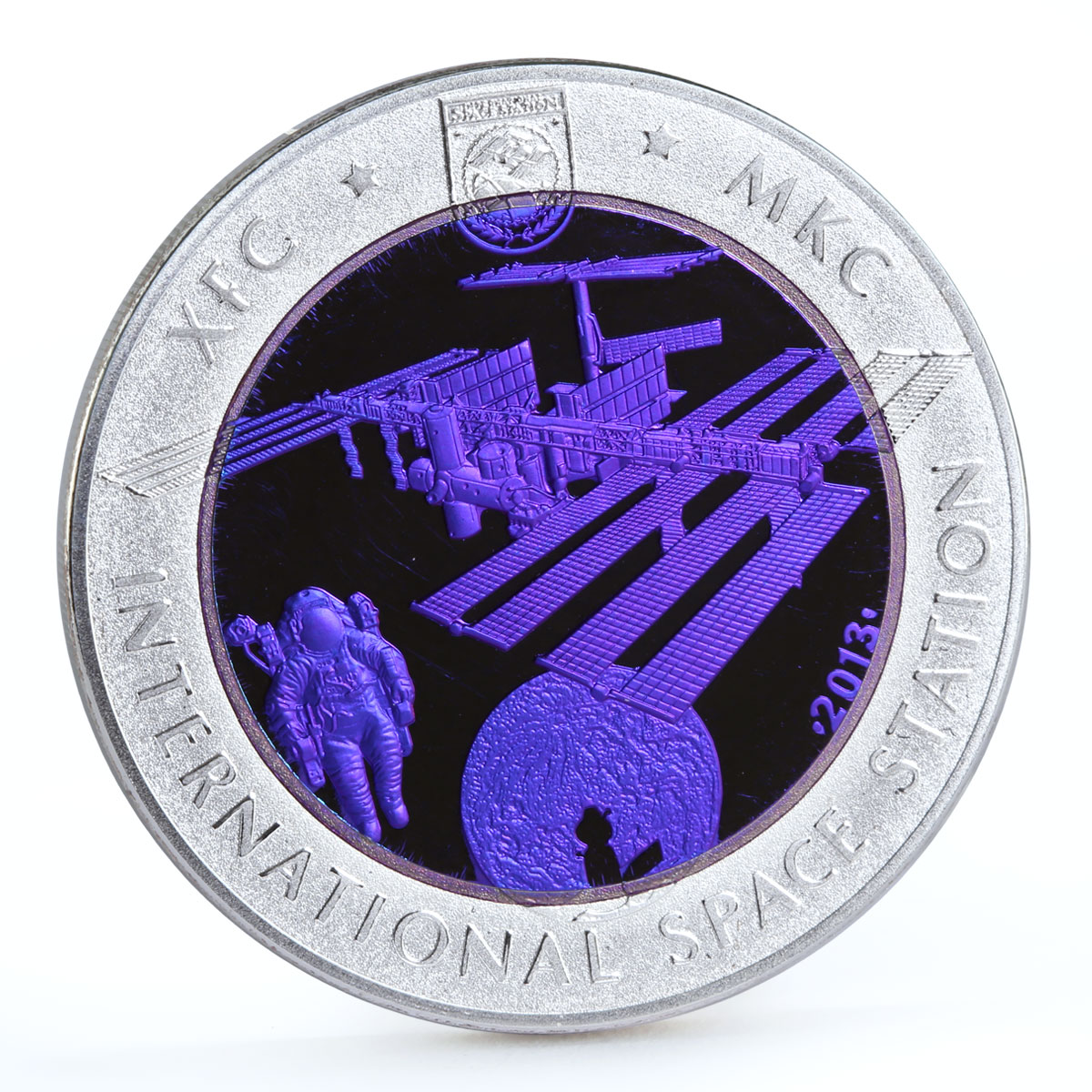 Kazakhstan 500 tenge International Space Station proof bimetal AgTa coin 2013
