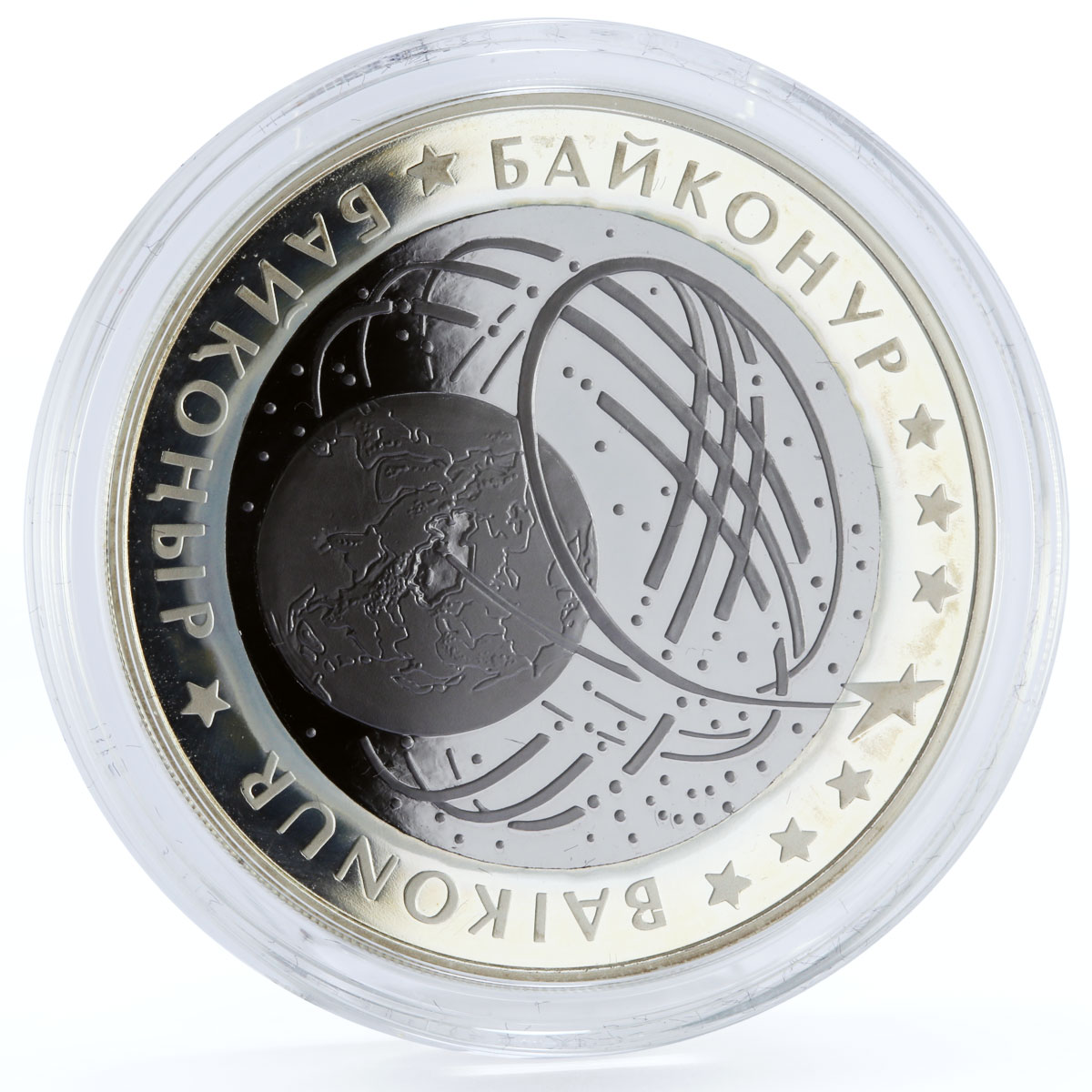 Kazakhstan 500 tenge Space Launch Station Baikonur proof bimetal AgTa coin 2012