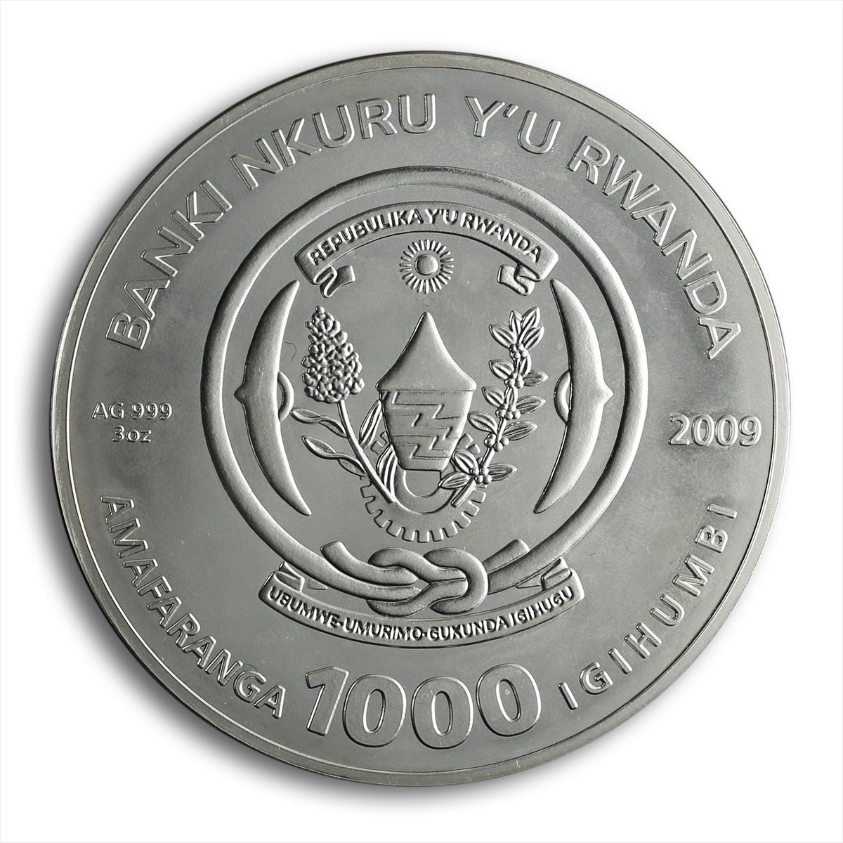 Rwanda 1000 francs Zodiac Gemini Twins silver gilded coin 2009