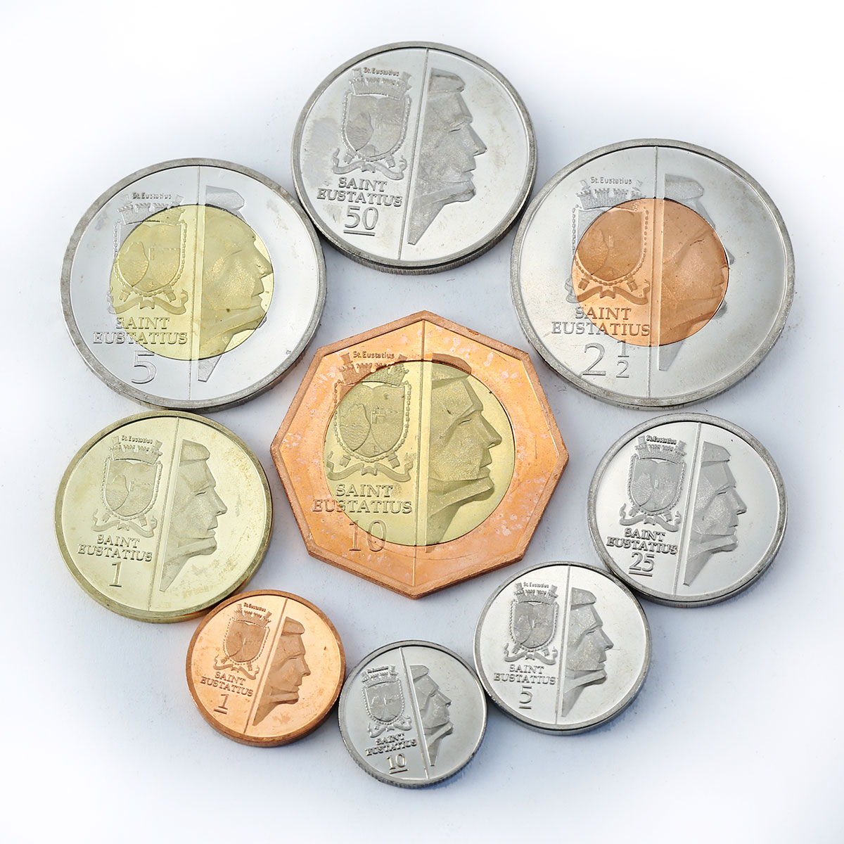 Saint Eustatius, set of 8 coins, Auto, Cars, Automobiles, Vehicles bimetal 2014