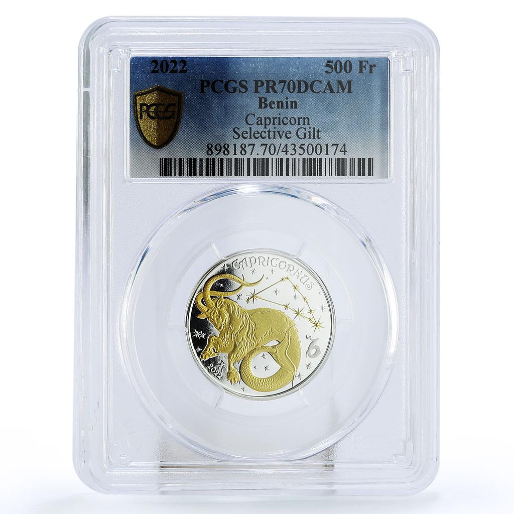 Benin 500 francs Zodiac Signs series Capricorn PR70 PCGS gilded silver coin 2022