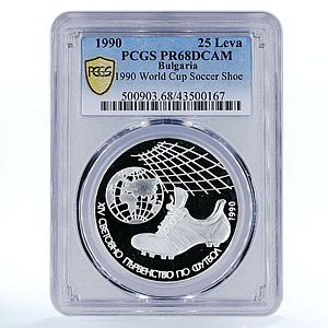 Bulgaria 25 leva 14 World Football Championship PR68 PCGS silver coin 1990