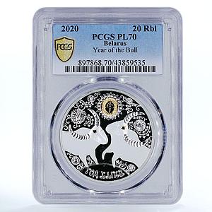 Belarus 20 rubles Year of the Bull PL70 PCGS silver coin 2020