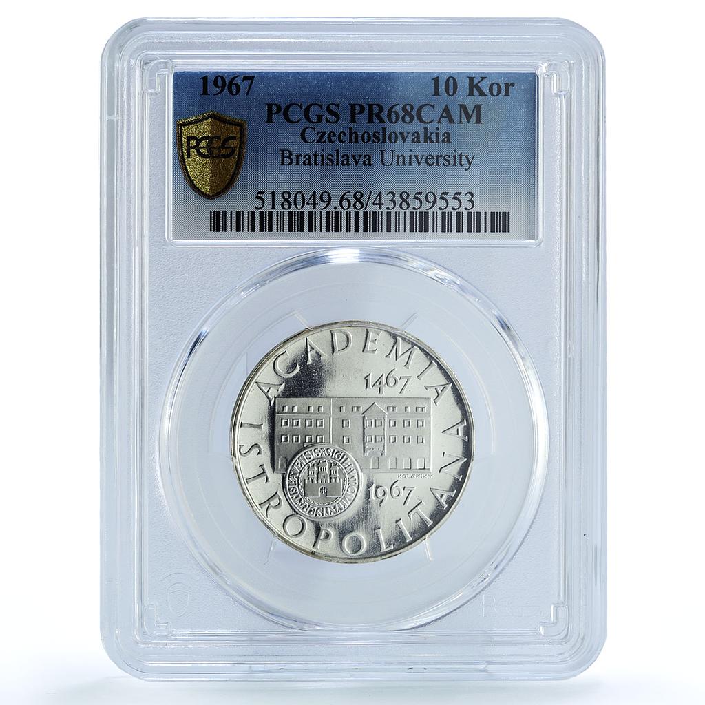 Czechoslovakia 10 korun Bratislava University House PR68 PCGS silver coin 1967 Czechoslovakia 10 korun Bratislava University House PR68 PCGS silver coin 1967