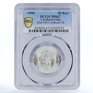 Czechoslovakia 50 korun St Agnes Without signature LK MS67 PCGS silver coin 1990