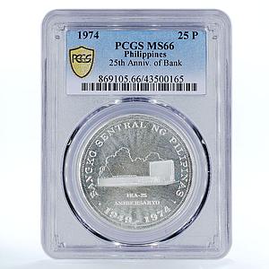 Philippines 25 piso 25th Anniversary of Central Bank MS66 PCGS silver coin 1974 
