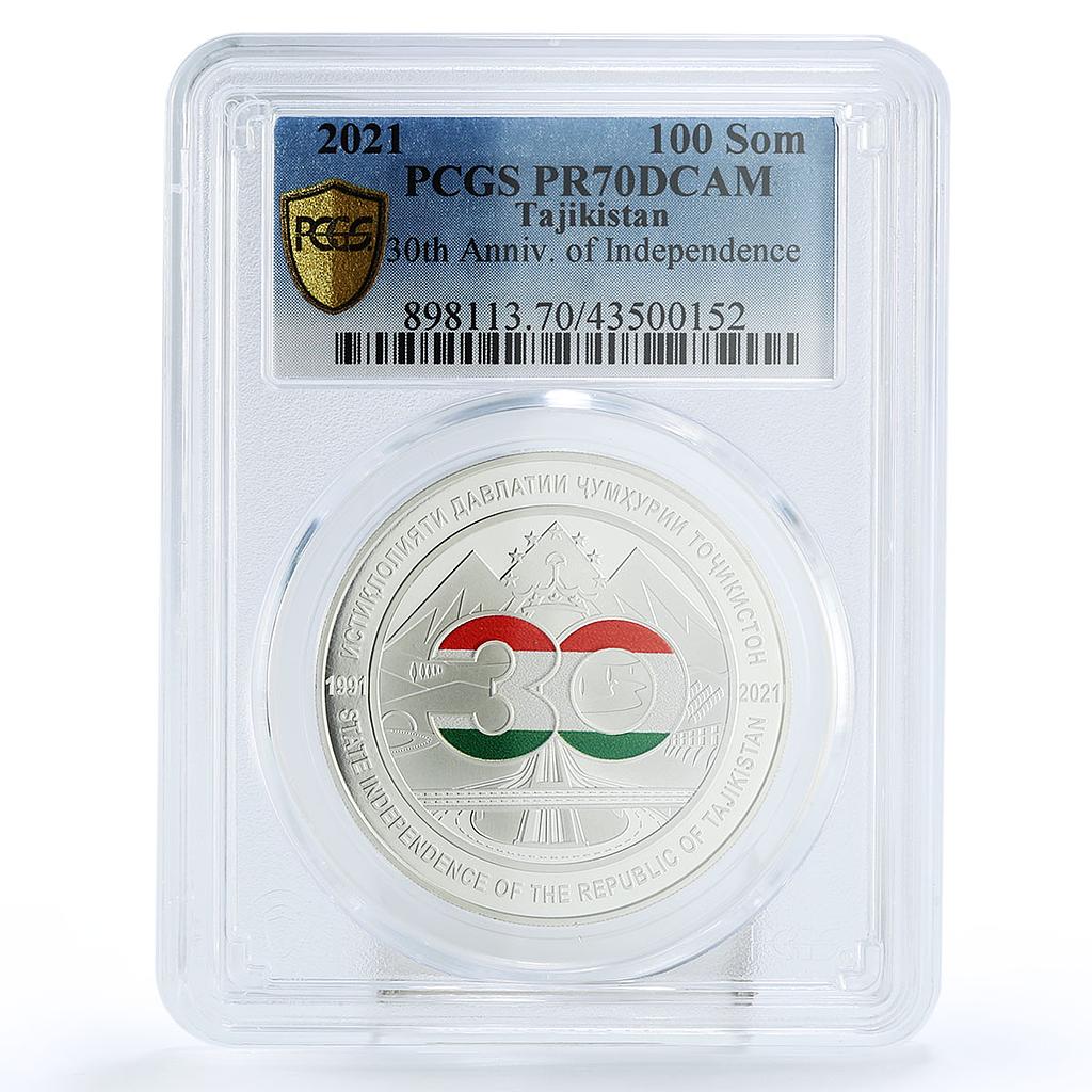 Tajikistan 100 somoni 30 Years Of Independence PR70 PCGS silver coin 2021