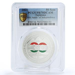 Tajikistan 50 somoni 30 Years Of Independence PR70 PCGS silver coin 2021