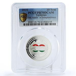 Tajikistan 10 somoni 30 Years Of Independence PR70 PCGS silver coin 2021