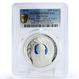 Tajikistan 100 somoni Launch Rogun HPP Helix Mint Kazakhstan PR70 PCGS 2018