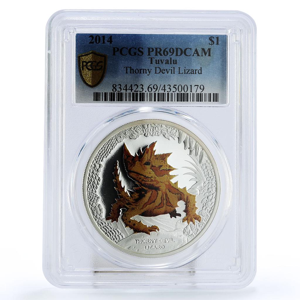 Tuvalu 1 $ Reamarkable Reptiles Thorny Devil Lizard PR69 PCGS silver coin 2014