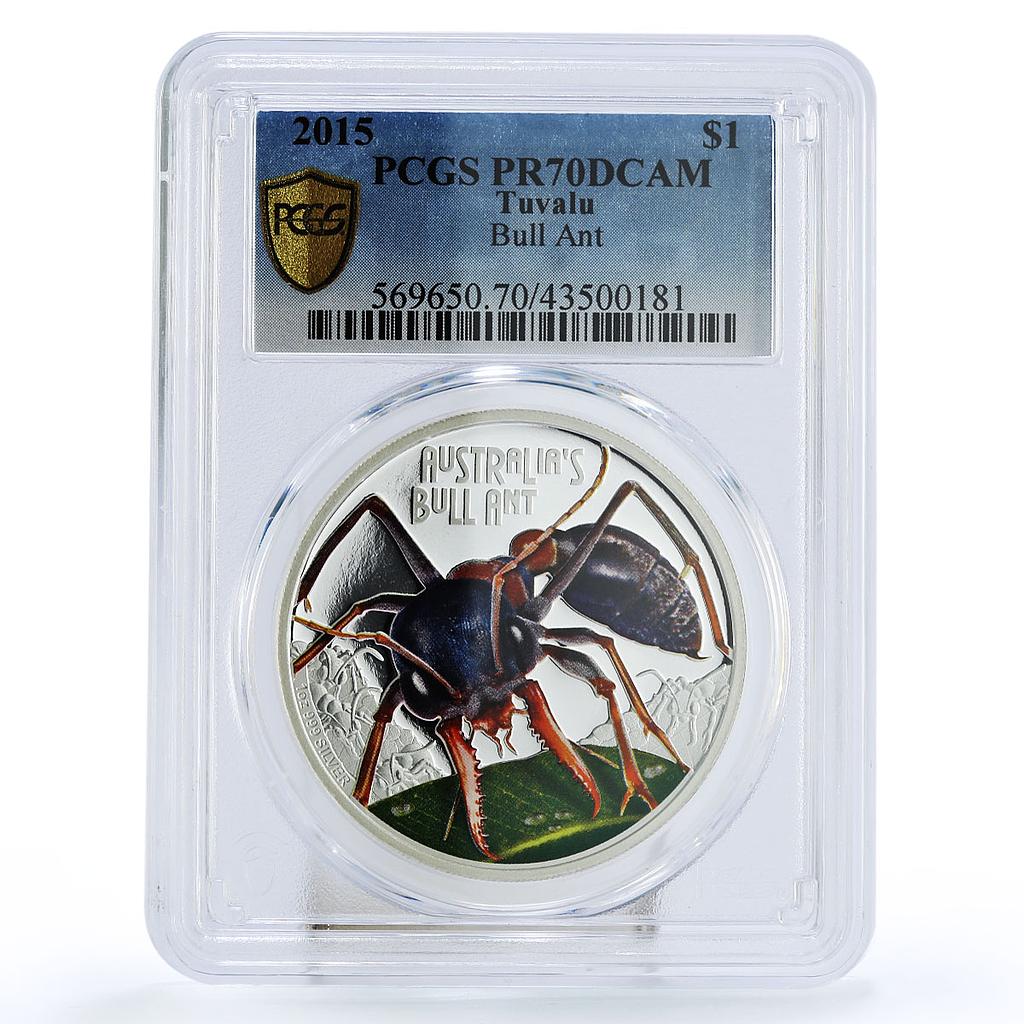 Tuvalu 1 dollar Deadly and Dangerous Bull Ant PR70 PCGS silver coin 2015