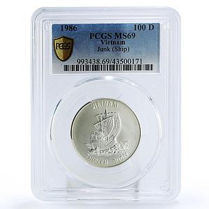 Vietnam 100 dong Vietnamese Historic series Junk Ship MS69 PCGS silver coin 1986