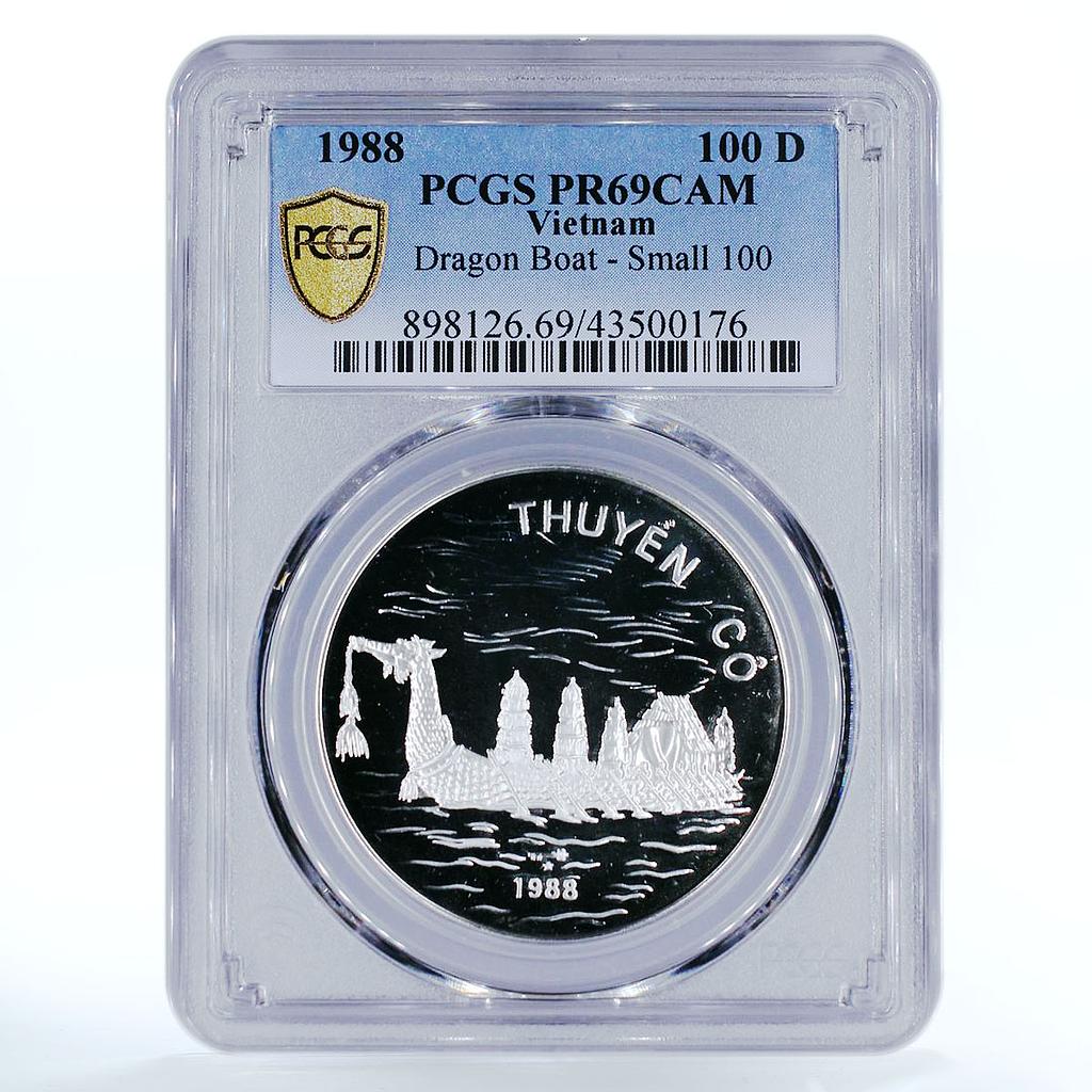 Vietnam 100 dong Historic Ship Dragon Boat  Small 100 PR69 PCGS silver coin 1988