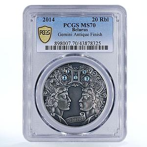 Belarus 20 rubles Zodiac Singns series Gemini MS70 PCGS silver coin 2014