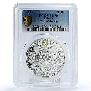 Belarus 20 rubles Chinese Calendar Year of the Pig PL70 PCGS silver coin 2018