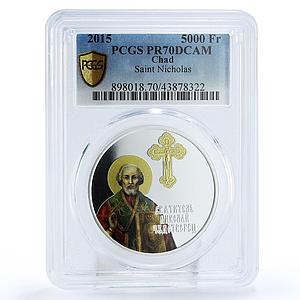 Chad 5000 francs Orthodox Saints St. Nicholas PR70 PCGS silver coin 2015