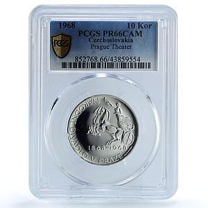 Czechoslovakia 10 korun Prague Theater Godess Chariot PR66 PCGS silver coin 1968