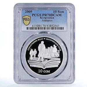 Kyrgyzstan 10 som Chinqiz Aitmatov Mother Field Train PR70 PCGS silver coin 2009