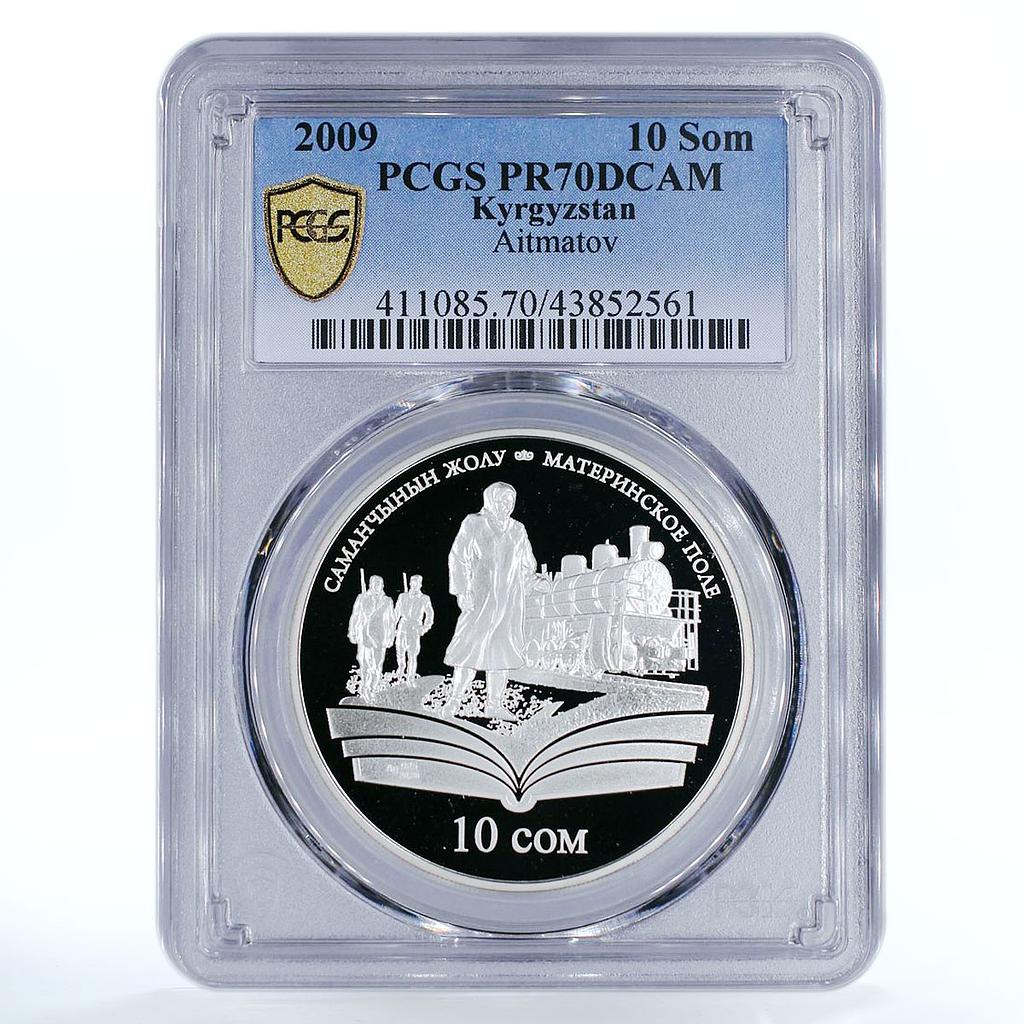 Kyrgyzstan 10 som Chinqiz Aitmatov Mother Field Train PR70 PCGS silver coin 2009