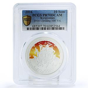 Kyrgyzstan 10 som Anniversary of Uprising of 1916 PR70 PCGS silver coin 2016