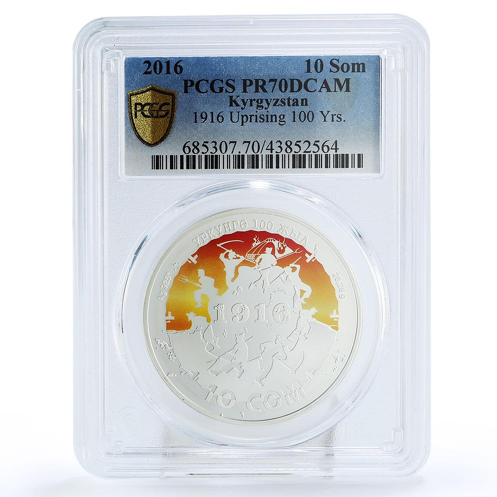 Kyrgyzstan 10 som Anniversary of Uprising of 1916 PR70 PCGS silver coin 2016