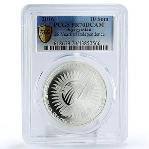 Kyrgyzstan 10 som 25 Years of Independence PR70 PCGS silver coin 2016