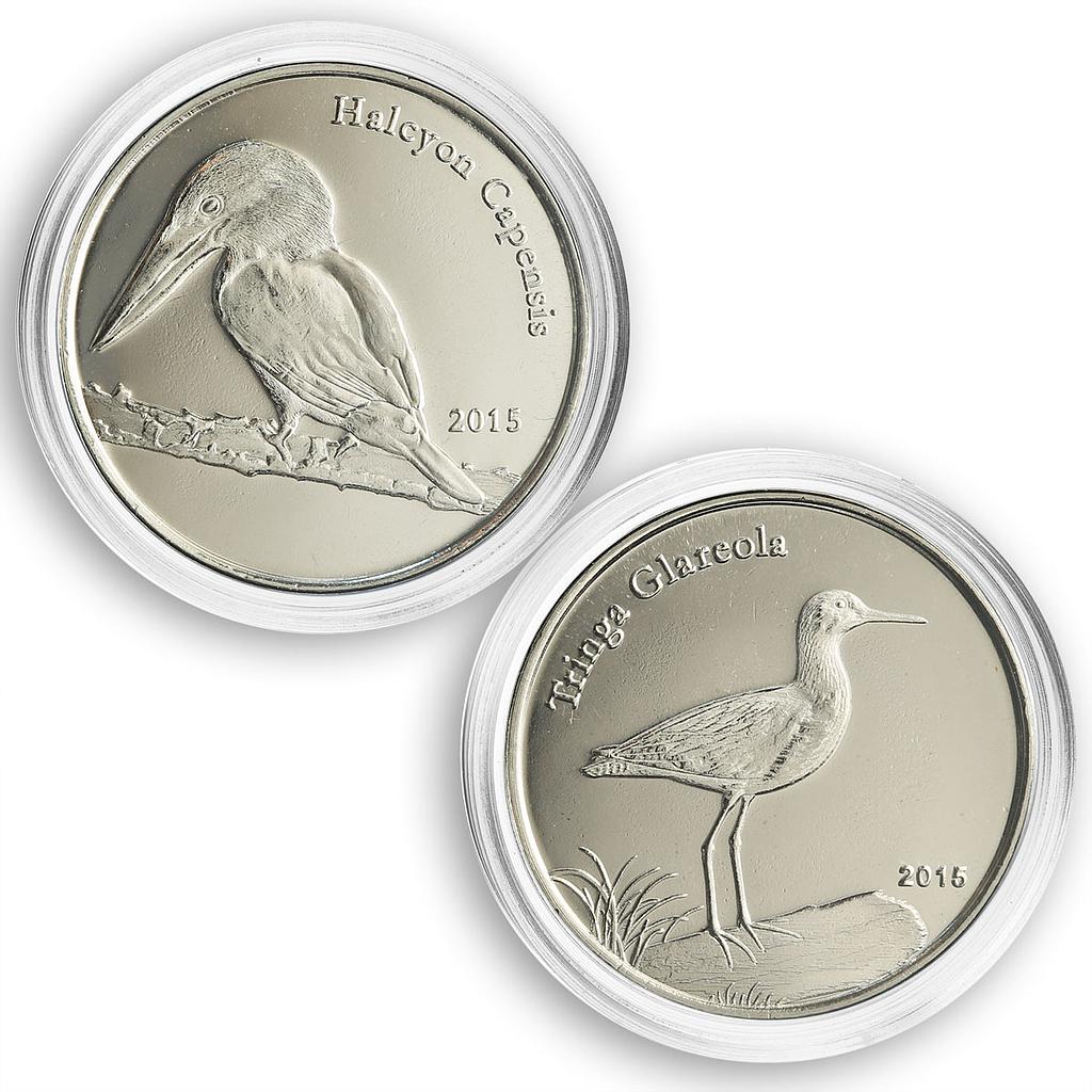 Shetland Islands, 1 pound, Tringa Glareola, bird, fauna, set of 2 coins, 2015