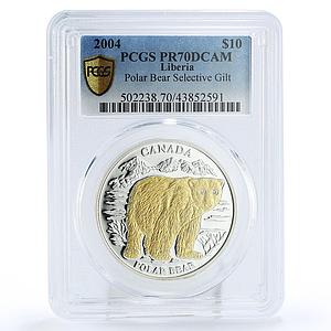 Liberia 10 dollars Endangered Wildlife Polar Bear PR70 PCGS silver coin 2004