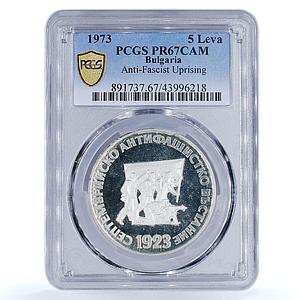 Bulgaria 5 leva 50 Years of the Anti-Fascist Uprising PR67 PCGS silver coin 1973