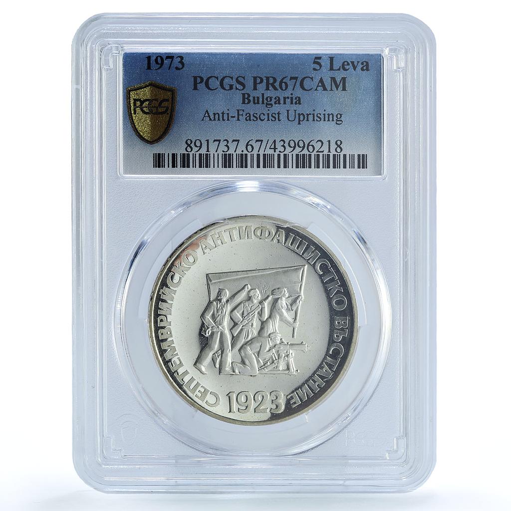 Bulgaria 5 leva 50 Years of the Anti-Fascist Uprising PR67 PCGS silver coin 1973 Bulgaria 5 leva 50 Years of the Anti-Fascist Uprising PR67 PCGS silver coin 1973