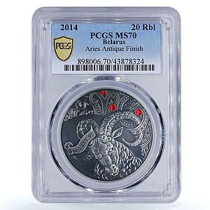 Belarus 20 rubles Zodiac Singns series Aries MS70 PCGS silver coin 2014