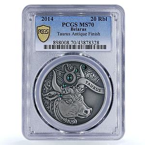 Belarus 20 rubles Zodiac Singns series Taurus MS70 PCGS silver coin 2014