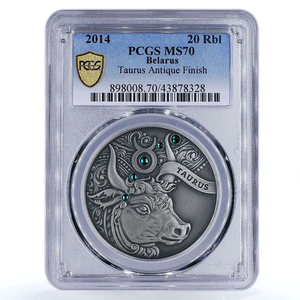 Belarus 20 rubles Zodiac Singns series Taurus MS70 PCGS silver coin 2014