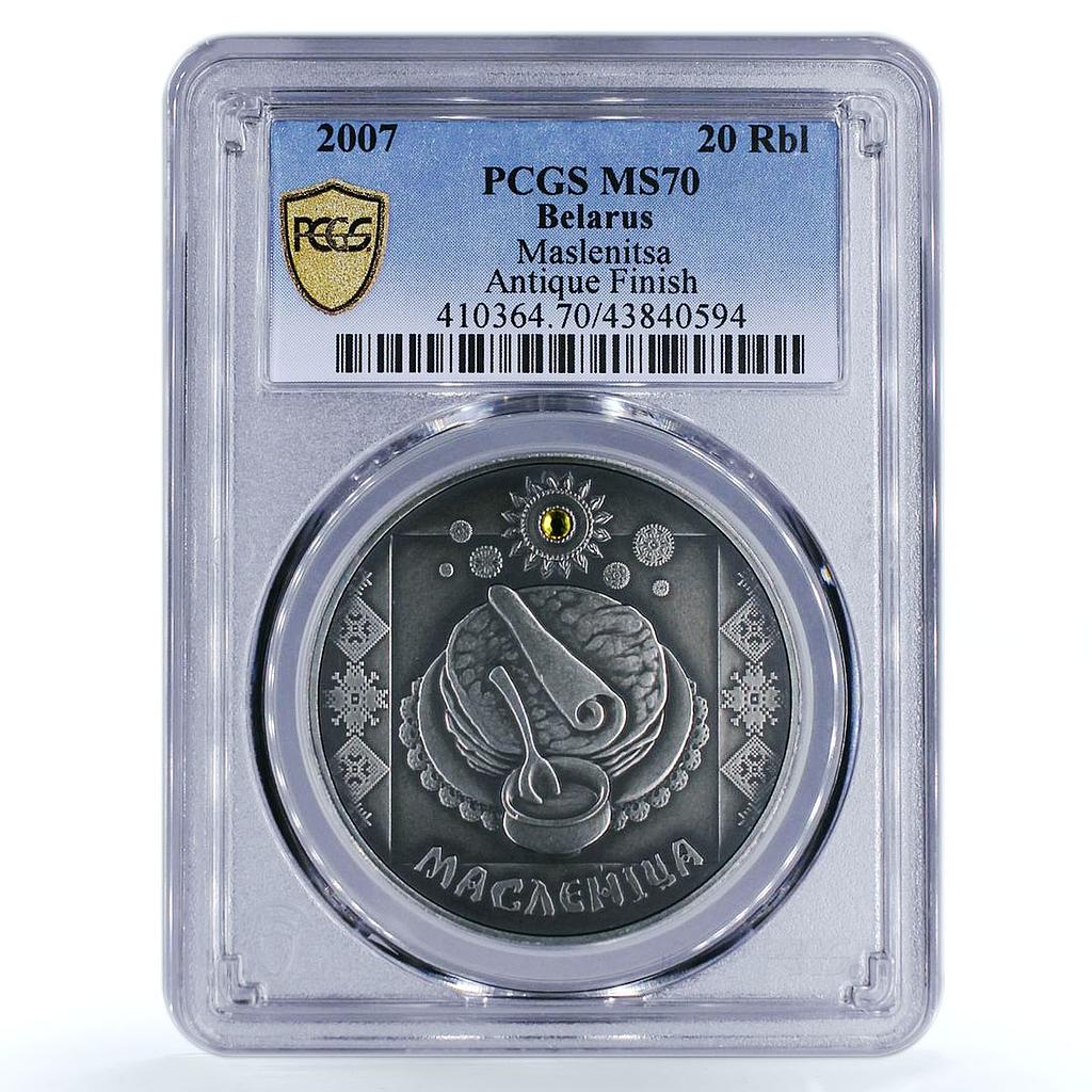 Belarus 20 rubles Maslenitsa Pancakes Clay Pot MS70 PCGS silver coin 2007