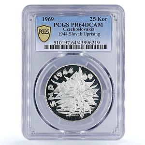 Czechoslovakia 25 korun 25 Years of Slovak Uprising PR64 PCGS silver coin 1969