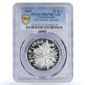Czechoslovakia 25 korun 25 Years of Slovak Uprising PR67 PCGS silver coin 1969