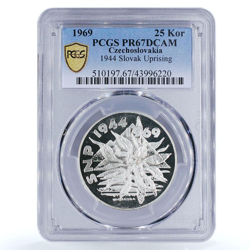 Czechoslovakia 25 korun 25 Years of Slovak Uprising PR67 PCGS silver coin 1969