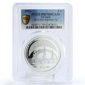 Georgia 3 lari BTC Oil Pipeline PR70 PCGS silver coin 2006