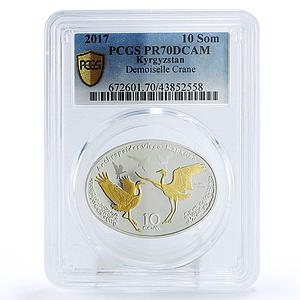 Kyrgyzstan 10 som Red Book Demoiselle Crane PR70 PCGS silver coin 2017