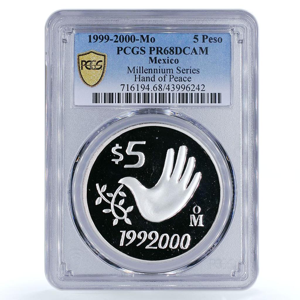 Mexico 5 pesos Millennium Series Hand of Peace PR68 PCGS silver coin 1999