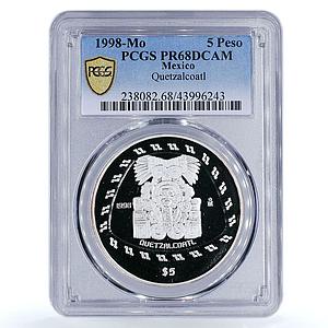 Mexico 5 pesos Precolombina Quetzalcoatl Toltec PR68 PCGS silver coin 1998