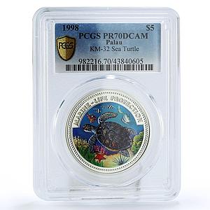 Palau 5 dollars Marine Life Protection Sea Turtle PR70 PCGS silver coin 1998