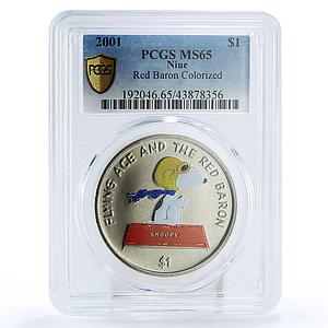 Niue 1 dollar Flying Ace Red Baron Snoopy Cartoons MS65 PCGS CuNi coin 2001