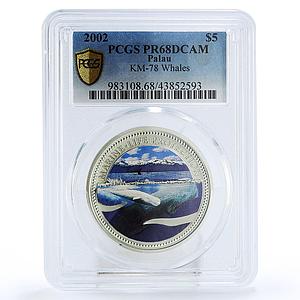 Palau 5 dollars Marine Life Protection Whales PR68 PCGS silver coin 2002