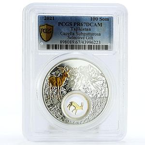 Tajikistan 100 somoni Gazella Subgutturosa Selective PR67 PCGS silver coin 2021