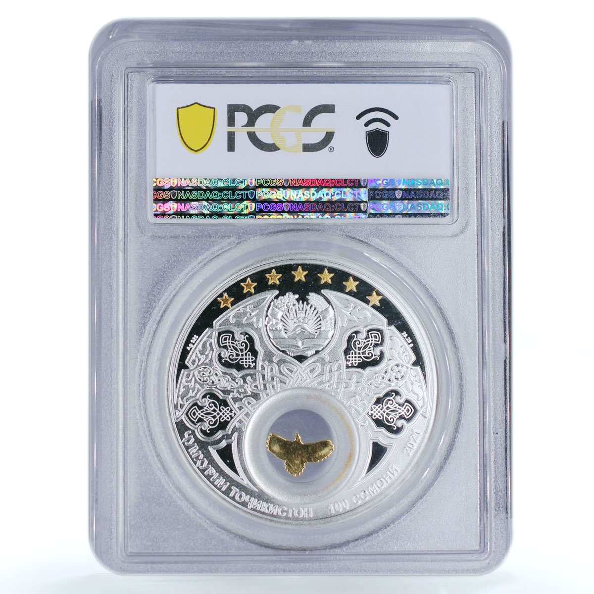 Tajikistan 100 somoni Aquila Chrysaetos Selective PR69 PCGS silver coin 2021